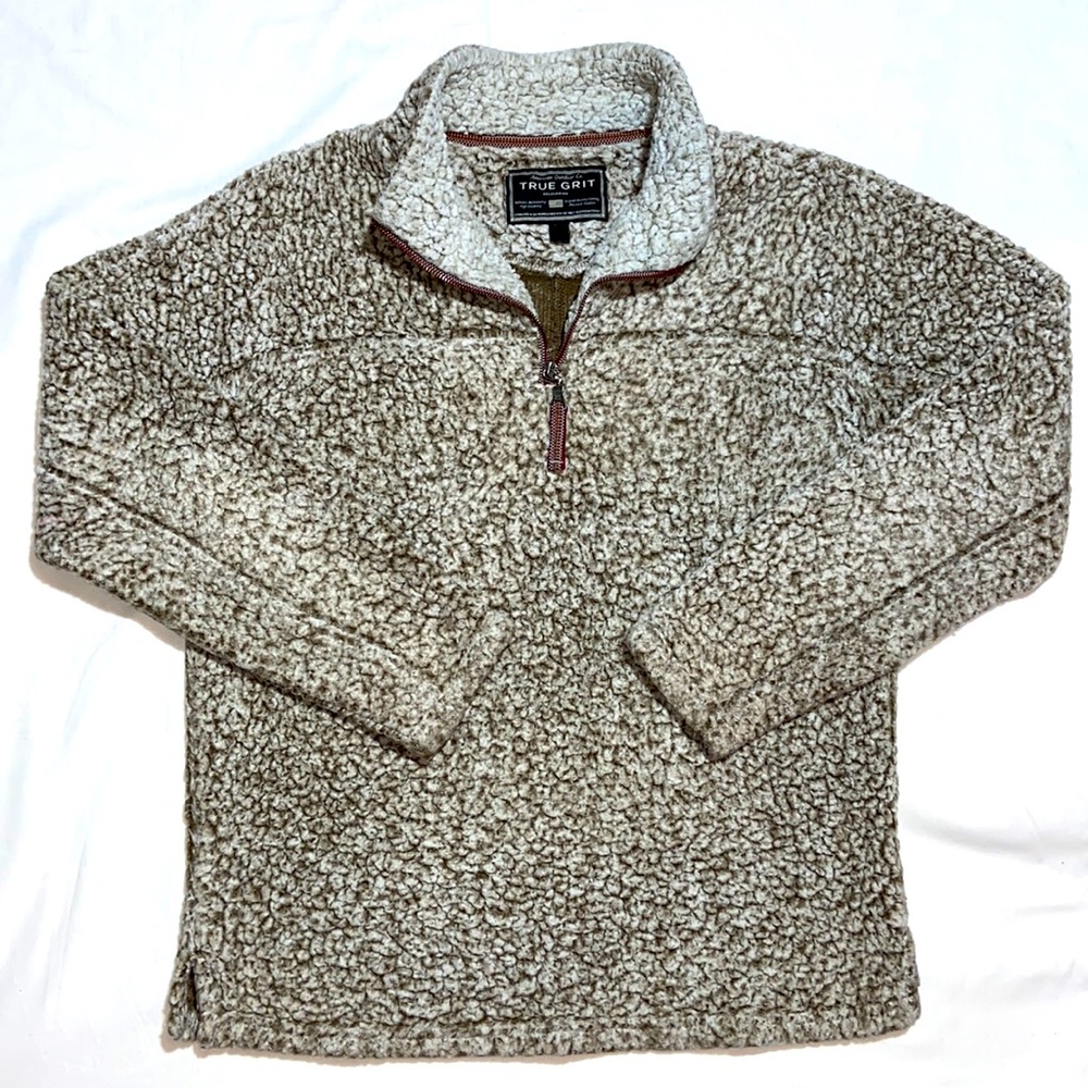 TRUE GRIT Frosty Tip Quarter Zip Pullover Brown/Tan. Size Medium.